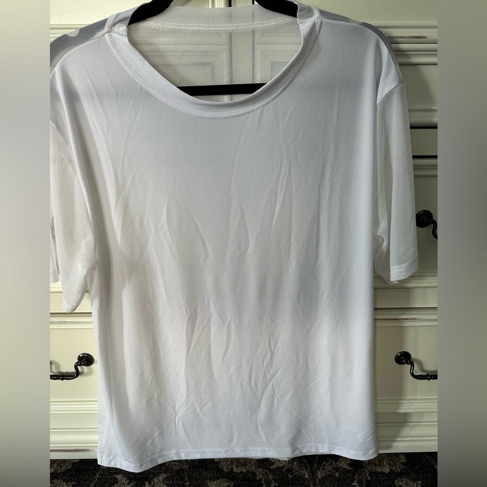 WEISSMAN Size Medium Adult White Mesh Short Sleeve Dance Shirt Costume